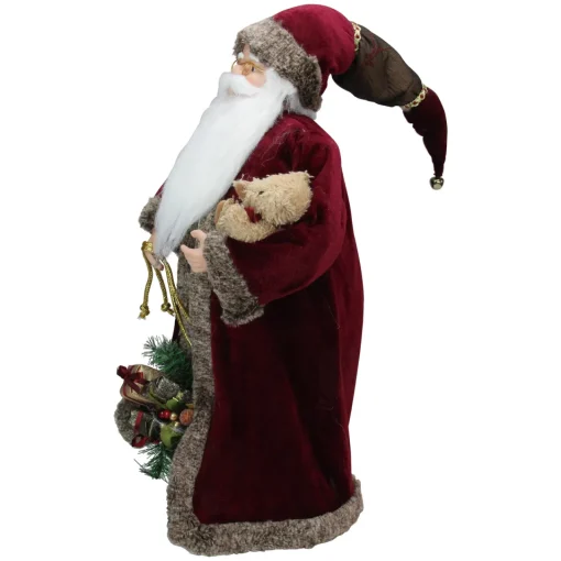 Outlet 24" Burgundy Santa Claus with Teddy Bear Christmas Figure Santa Claus