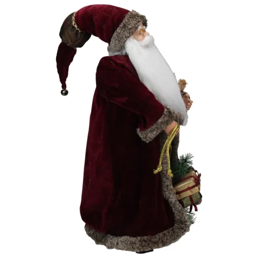 Outlet 24" Burgundy Santa Claus with Teddy Bear Christmas Figure Santa Claus