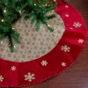 Clearance 60" Burlap Glittered Snowflake Rustic Christmas Tree Skirt with Red Velvet Trim Cloth|Metal