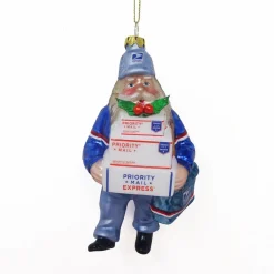 Hot 6" Busy Santa "USPS Priority" Mail Carrier Glass Christmas Ornament Occupations