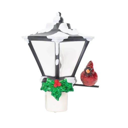 Hot 6" Cardinal on a Snow Covered Street Lamp Flickering Christmas Night Light Night Lights