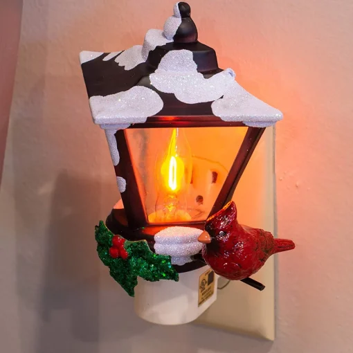 Hot 6" Cardinal on a Snow Covered Street Lamp Flickering Christmas Night Light Night Lights