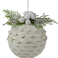 Outlet 4" Cedar and Berries White Glass Christmas Ornament Glass|Ball Ornaments