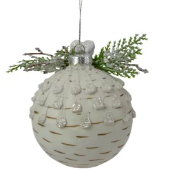 Outlet 4" Cedar and Berries White Glass Christmas Ornament Glass|Ball Ornaments