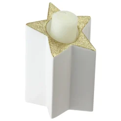 Outlet 6.25" Champagne Gold and White Glittered Candle Holder Candle Holders