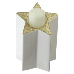 Outlet 6.25" Champagne Gold and White Glittered Candle Holder Candle Holders