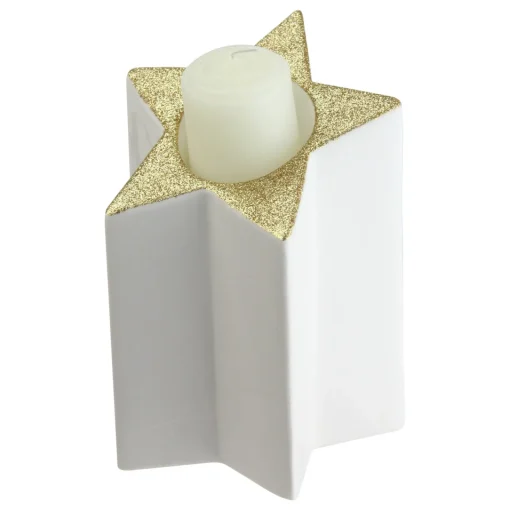 Outlet 6.25" Champagne Gold and White Glittered Candle Holder Candle Holders