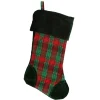 19" Christmas Traditions Green, Red and Gold Woven Plaid and Velvet Stocking Stockings