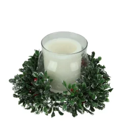 New 6" Clear and Green Boxwood with Berry Tipped Christmas Hurricane Pillar Candle Holder Candle Holders