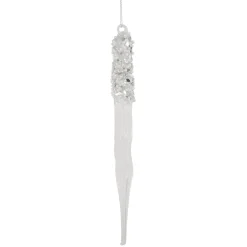Discount 9" Clear Glass Sequined and Beaded Icicle Christmas Ornament Icicles|Snowflakes