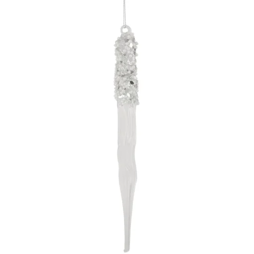 Discount 9" Clear Glass Sequined and Beaded Icicle Christmas Ornament Icicles|Snowflakes