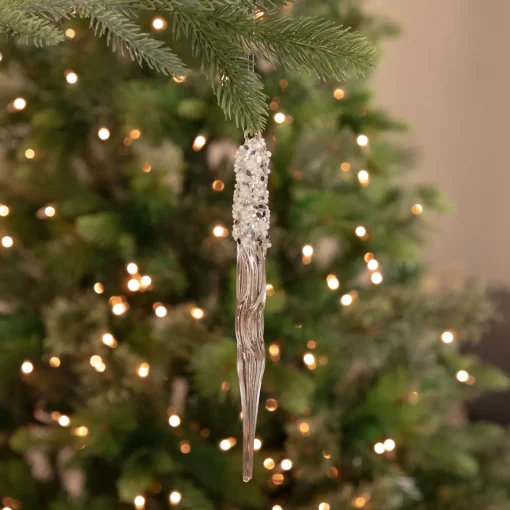 Discount 9" Clear Glass Sequined and Beaded Icicle Christmas Ornament Icicles|Snowflakes