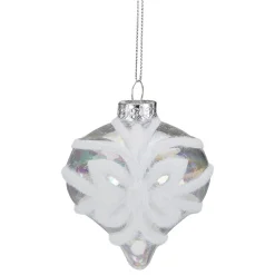Best 3.25" Clear Iridescent with White Frost Glass Onion Christmas Ornament Finials|Pendants