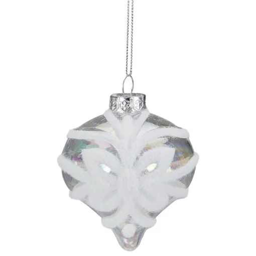 Best 3.25" Clear Iridescent with White Frost Glass Onion Christmas Ornament Finials|Pendants