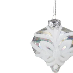 Best 3.25" Clear Iridescent with White Frost Glass Onion Christmas Ornament Finials|Pendants