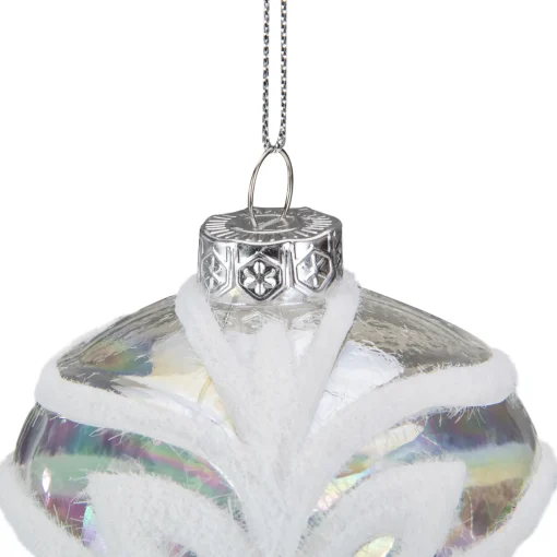 Best 3.25" Clear Iridescent with White Frost Glass Onion Christmas Ornament Finials|Pendants