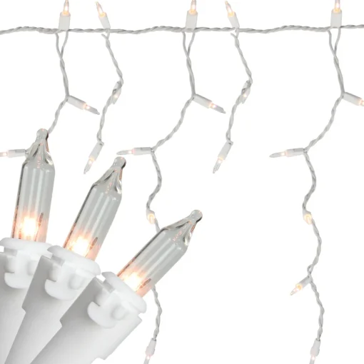 Sale 300 Clear Mini Icicle Christmas Lights - 13.5 ft White Wire Icicles