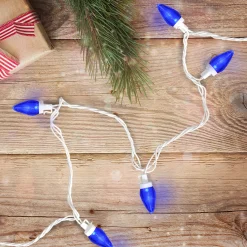 Hot 25 Count Blue LED C7 Christmas Lights, 16 ft White Wire C7 & C9 Lights