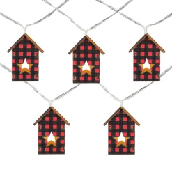 Online 10 Count B/O LED Warm White Plaid House Christmas Lights - 4.75' Clear Wire Battery Operated