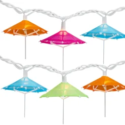 Hot 10 Count Colorful Drink Umbrella Novelty String Lights, 6.5 ft White Wire Novelty