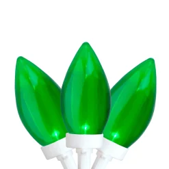 25 Count Green LED C9 Christmas Lights, 16 ft White Wire C7 & C9 Lights