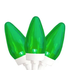 Sale 25 Count Green LED C7 Christmas Lights, 16 ft White Wire C7 & C9 Lights