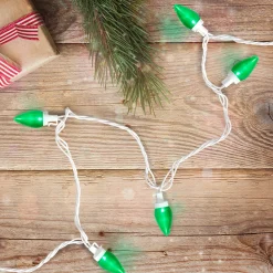 Sale 25 Count Green LED C7 Christmas Lights, 16 ft White Wire C7 & C9 Lights