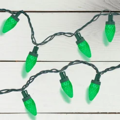 Sale 50 Count Green LED C7 Faceted Christmas Lights, 20.25 ft Green Wire C7 & C9 Lights