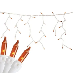 New 100 Count Orange Mini Icicle Christmas Lights - 3.5 ft White Wire Icicles