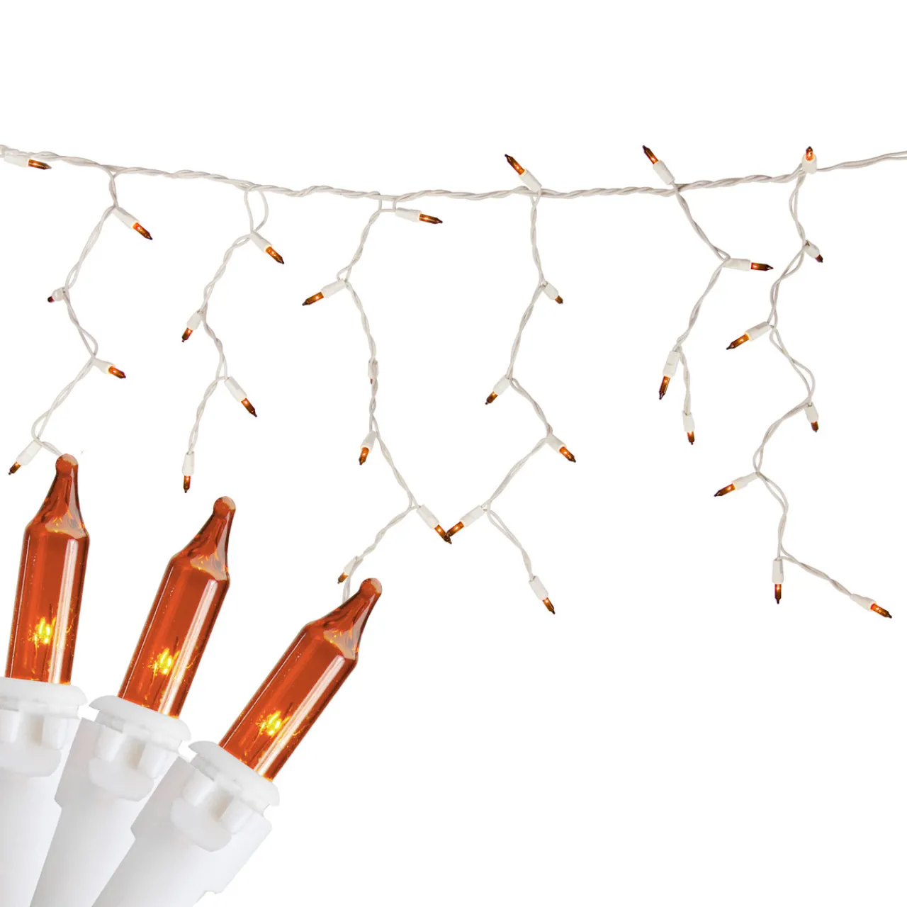 New 100 Count Orange Mini Icicle Christmas Lights - 3.5 ft White Wire Icicles