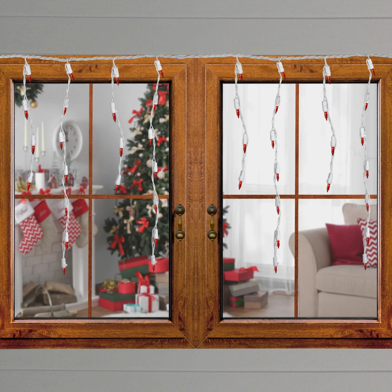 New 100 Count Orange Mini Icicle Christmas Lights - 3.5 ft White Wire Icicles