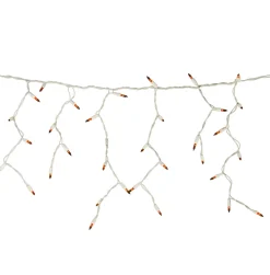 New 100 Count Orange Mini Icicle Christmas Lights - 3.5 ft White Wire Icicles