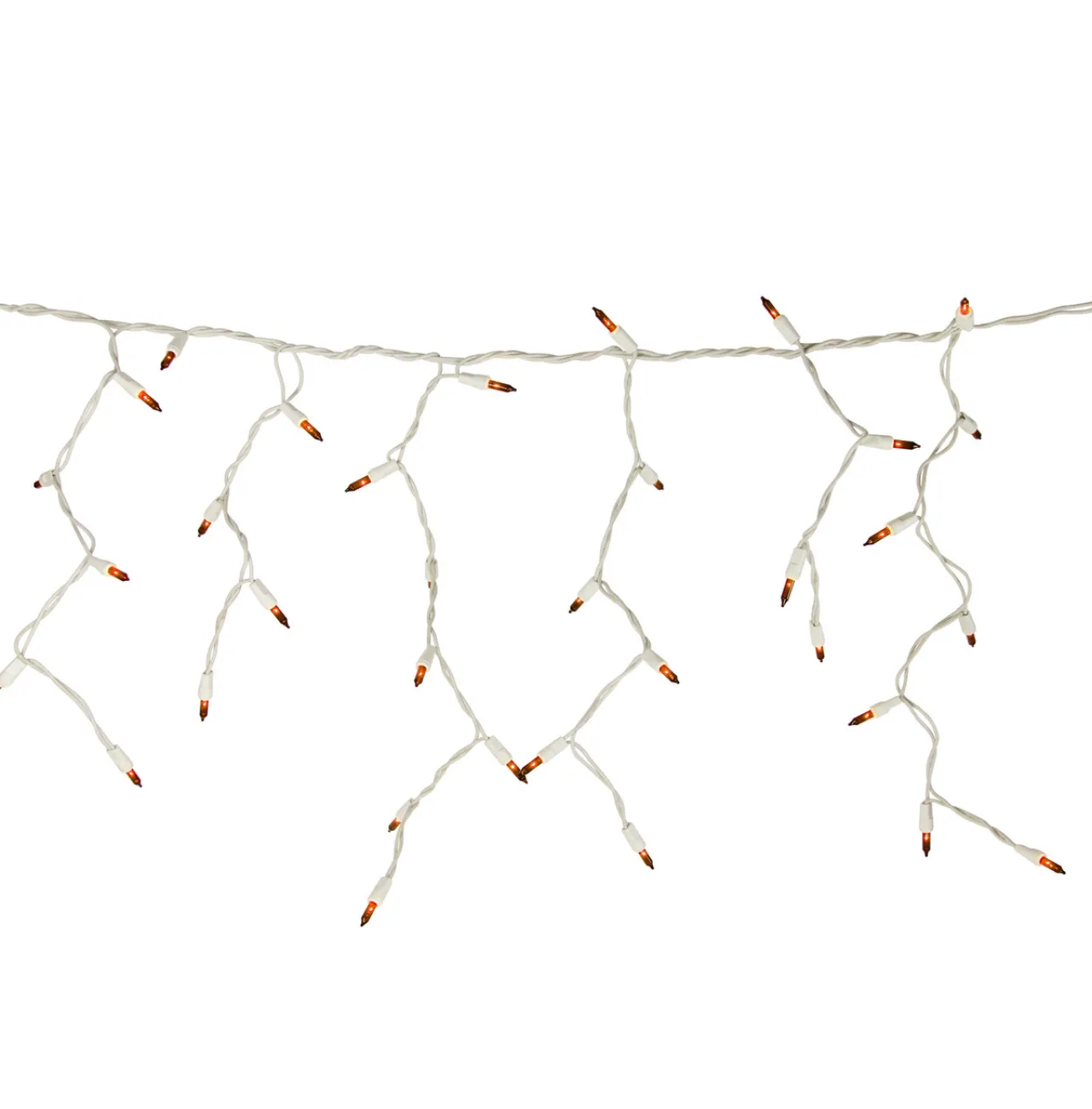 New 100 Count Orange Mini Icicle Christmas Lights - 3.5 ft White Wire Icicles