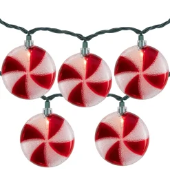 Hot 10 Count Peppermint Candy Christmas Light Set, 6ft Green Wire Novelty