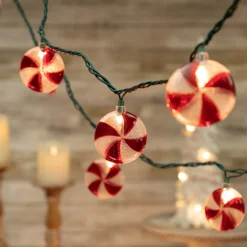 Hot 10 Count Peppermint Candy Christmas Light Set, 6ft Green Wire Novelty