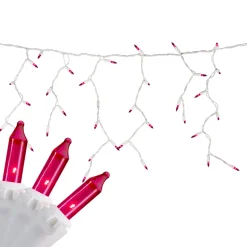 Discount 100 Count Pink Mini Icicle Christmas Lights - 3.5 ft White Wire Icicles