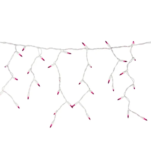 Discount 100 Count Pink Mini Icicle Christmas Lights - 3.5 ft White Wire Icicles