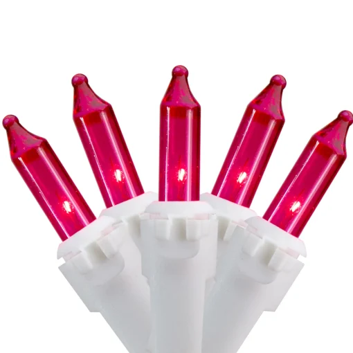 Discount 100 Count Pink Mini Icicle Christmas Lights - 3.5 ft White Wire Icicles