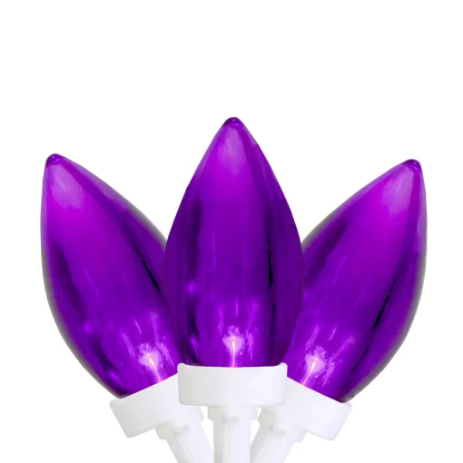 New 25 Count Purple LED C9 Christmas Lights, 16 ft White Wire C7 & C9 Lights