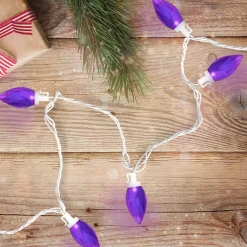 New 25 Count Purple LED C9 Christmas Lights, 16 ft White Wire C7 & C9 Lights