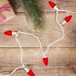 New 25 Count Red LED C7 Christmas Lights, 16 ft White Wire C7 & C9 Lights