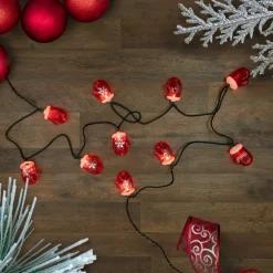 10 Count Red Snowflake Mitten Christmas Light Set, 7.5ft Green Wire Novelty