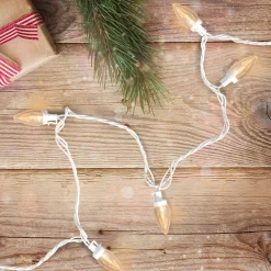 Hot 25 Count Warm White LED C7 Christmas Lights, 16 ft White Wire C7 & C9 Lights