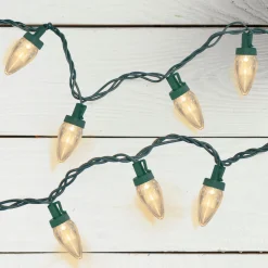 Outlet 50 Count Warm White LED C7 Christmas Lights, 20.25 ft Green Wire C7 & C9 Lights