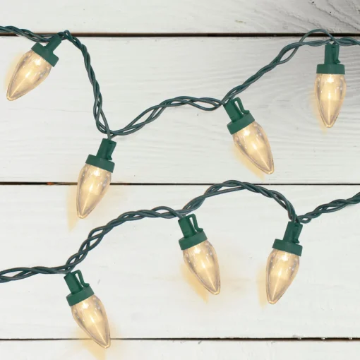 Outlet 50 Count Warm White LED C7 Christmas Lights, 20.25 ft Green Wire C7 & C9 Lights