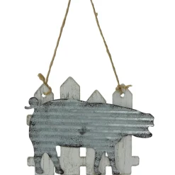 Outlet 7" Country Rustic Pig and White Picket Fence Christmas Ornament Animals