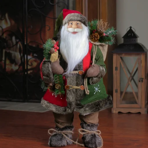 Outlet 24" Country Rustic Santa Claus with Snowflake Jacket Christmas Figure Santa Claus