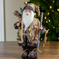 Hot 16.5" Country Rustic Santa Claus with Wooden Sled and Gifts Christmas Figure Santa Claus