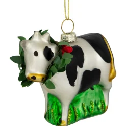 New 3" Cow with Wreath Christmas Glass Hanging Ornament Animals