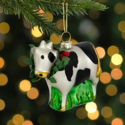 New 3" Cow with Wreath Christmas Glass Hanging Ornament Animals